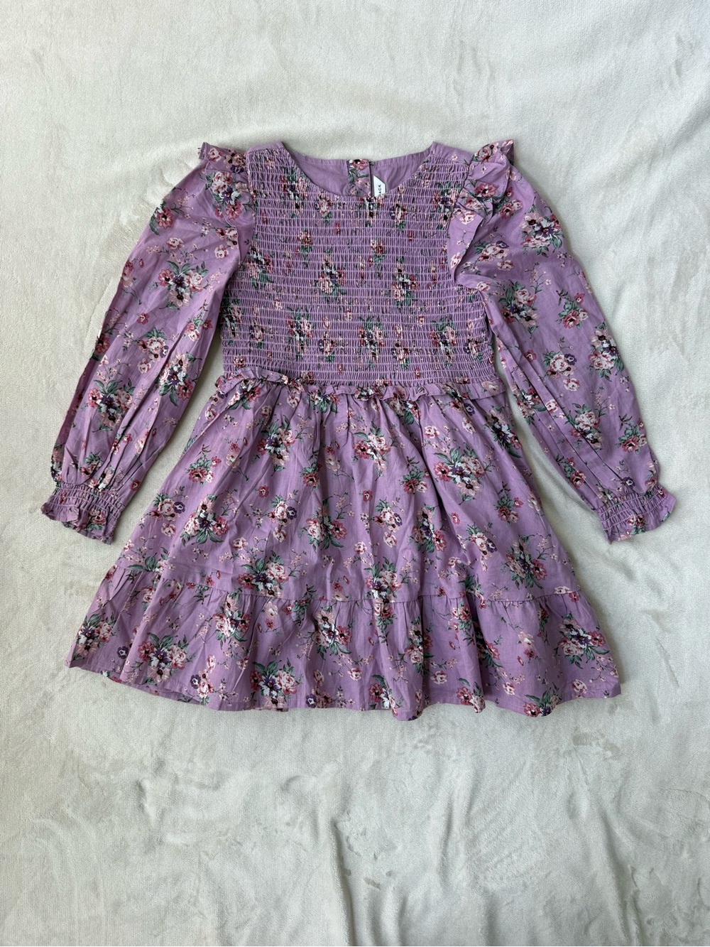 Janie and Jack Lavender Floral Smocked Ling Sleeve Dress